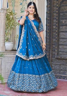 Sky Blue Embroidered Georgette Lehenga Set