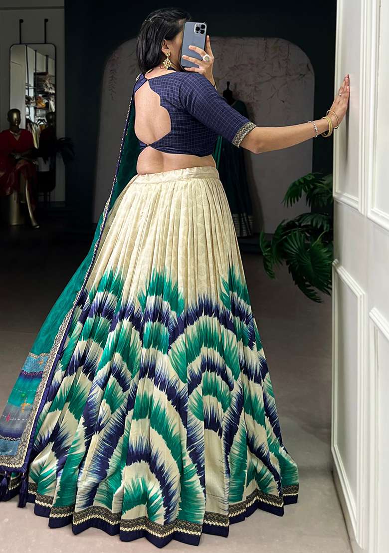 Navy Blue Embroidered Silk Blend Lehenga Set for Diwali and Festive Wear - Indya