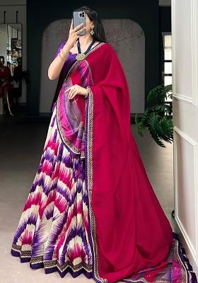 Purple Embroidered Silk Lehenga Set