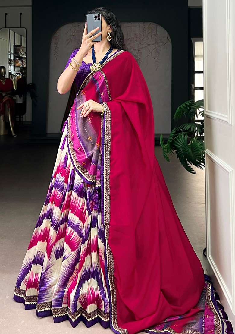 Purple Silk Blend Lehenga Set with Embroidered for Diwali | Wedding & Festive Wear - Indya