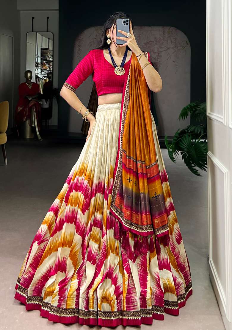 Red Silk Blend Lehenga Set with Embroidered for Diwali | Wedding & Festive Wear - Indya