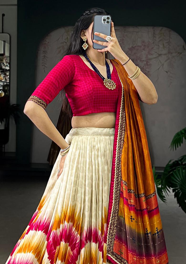 Red Embroidered Silk Lehenga Set - Indya