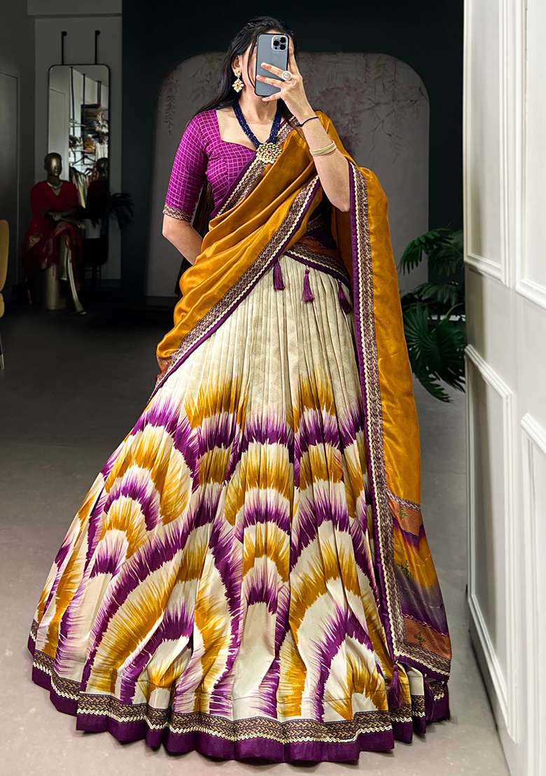 Wine Silk Blend Lehenga Set with Embroidered for Diwali | Wedding & Festive Wear - Indya