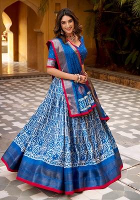 Blue Embroidered Silk Lehenga Set