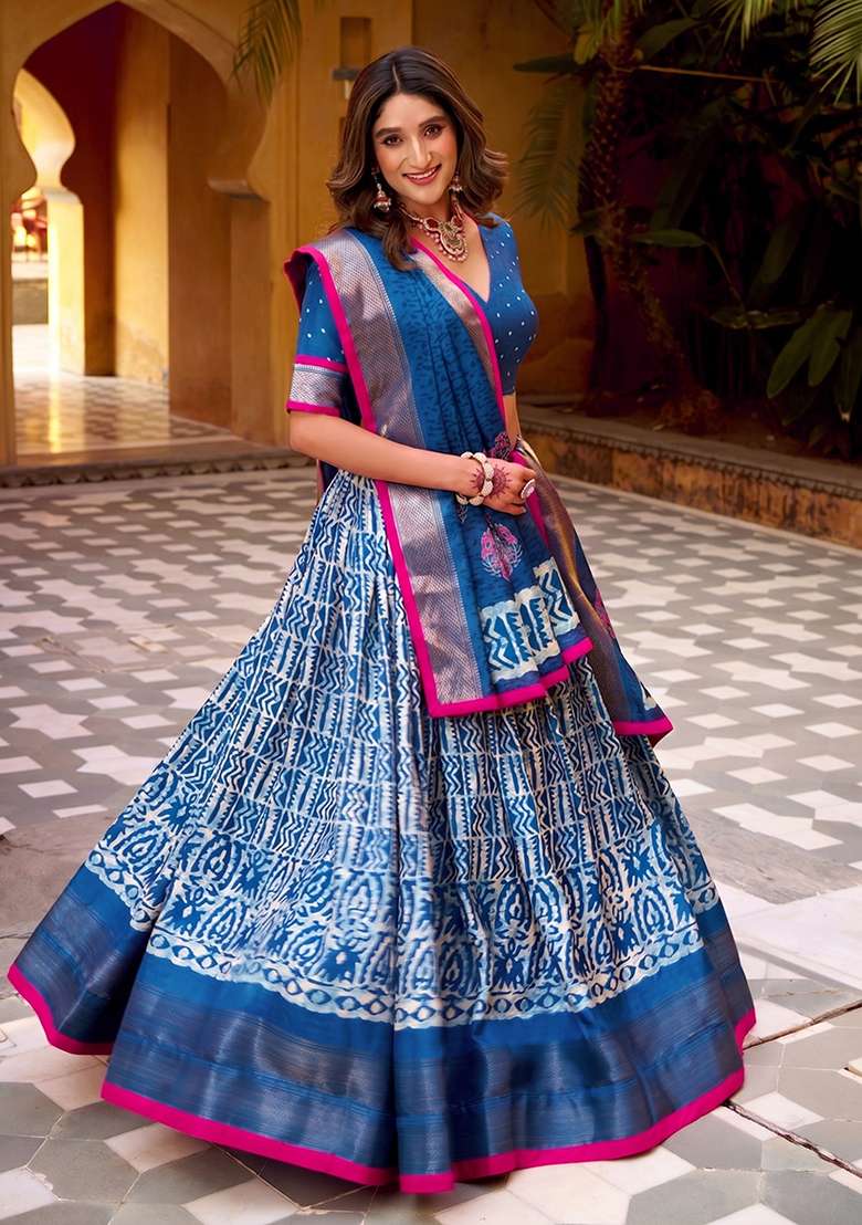 Blue Embroidered Silk Blend Chaniya Choli Set For Navratri And Garba for Diwali and Festive Wear - Indya