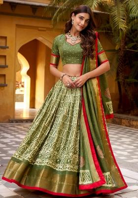 Mehendi Embroidered Silk Lehenga Set