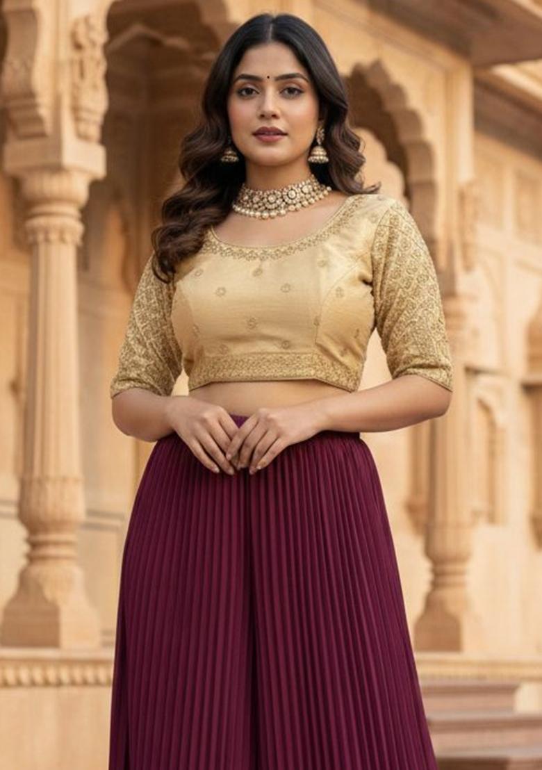 Multicolor Plain Blended Lehenga Set - Indya