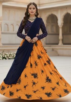 Multicolor Printed Silk Lehenga Set