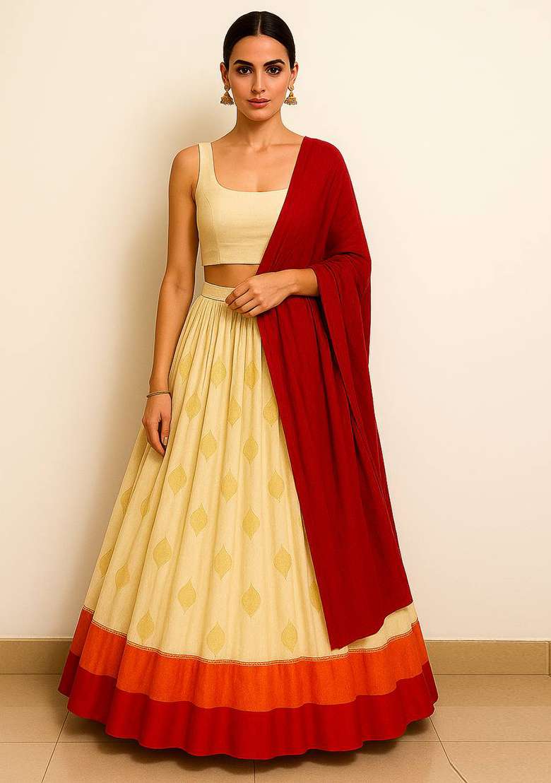 Multicolor Woven Silk Blend Lehenga Set for Diwali | Wedding & Festive Wear - Indya