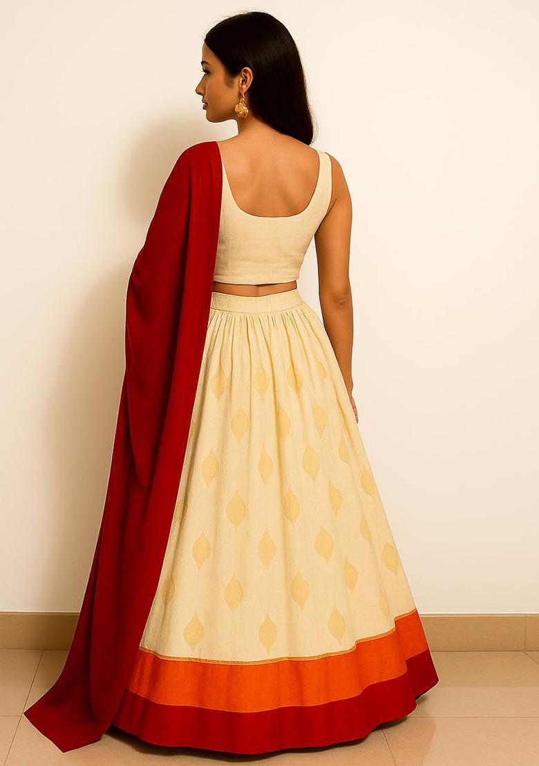 Multicolor Woven Silk Lehenga Set - Indya