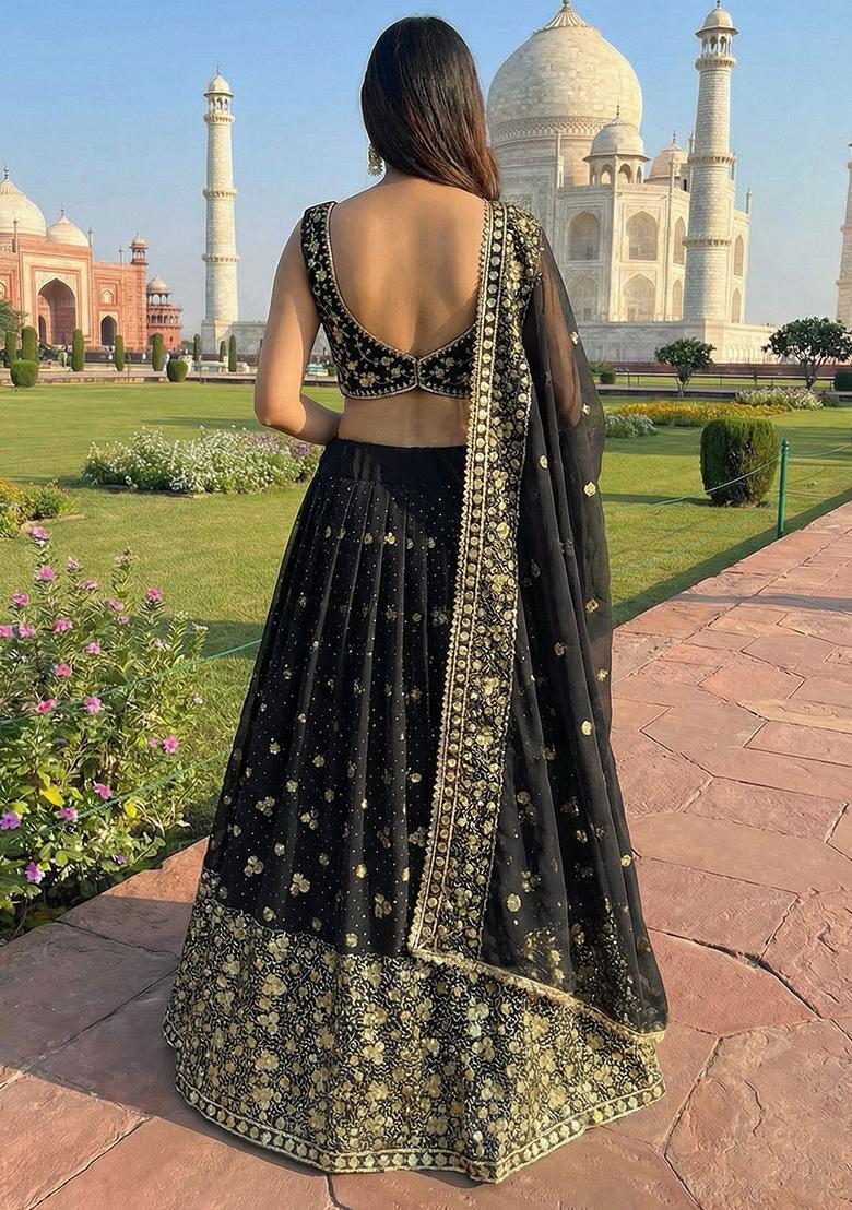 Multicolor Embroidered Georgette Lehenga Set - Indya