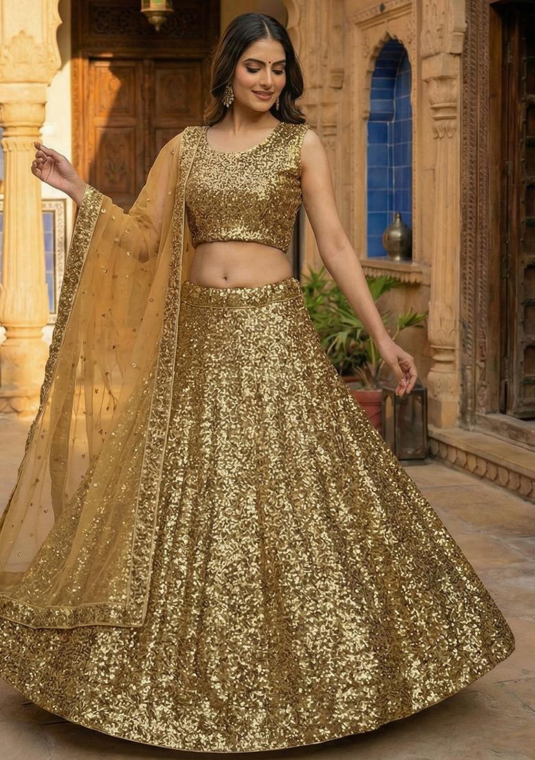 Multicolor Sequins Work Satin Lehenga Set - Indya