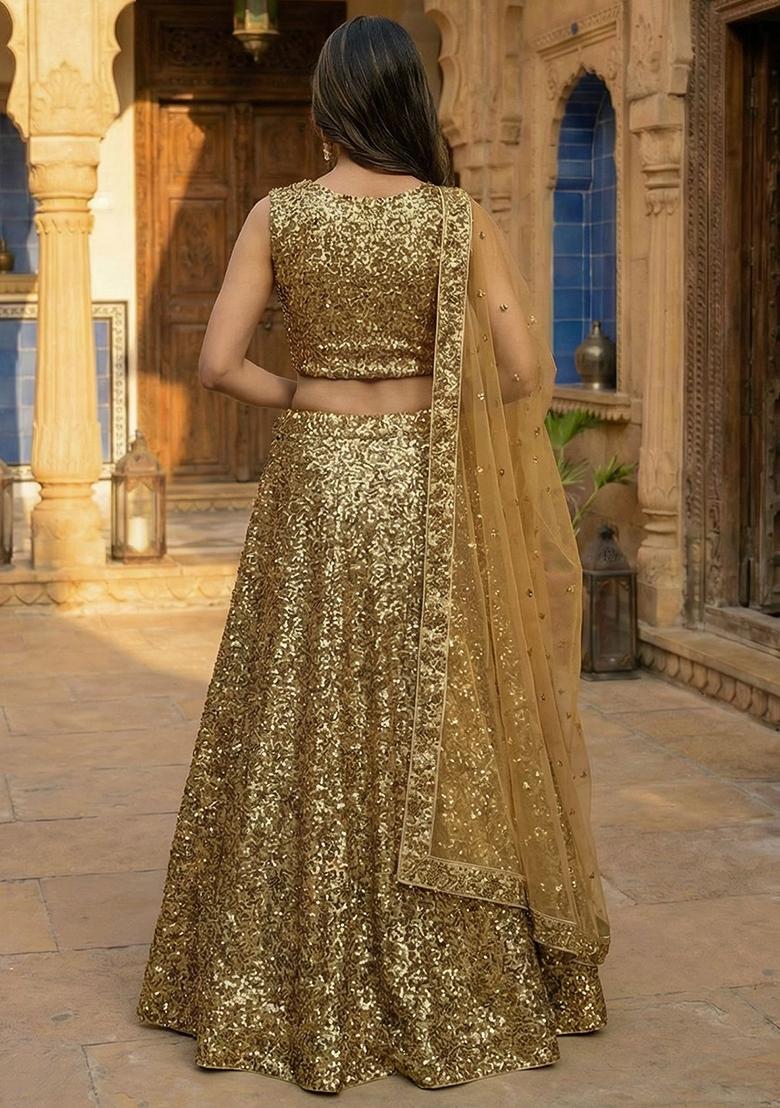 Multicolor Sequins Work Satin Lehenga Set - Indya
