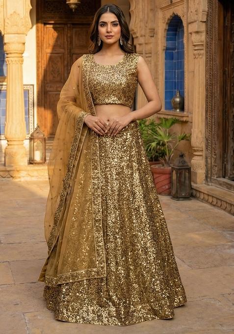 Multicolor Sequins Work Satin Lehenga Set
