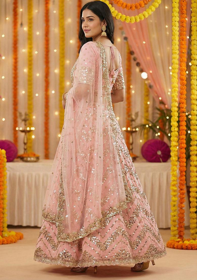 Multicolor Embellished Chinon Lehenga Set - Indya