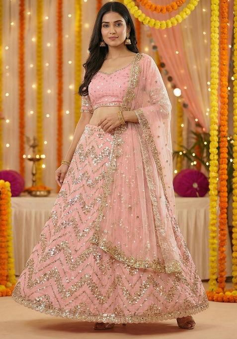 Multicolor Embellished Chinon Lehenga Set