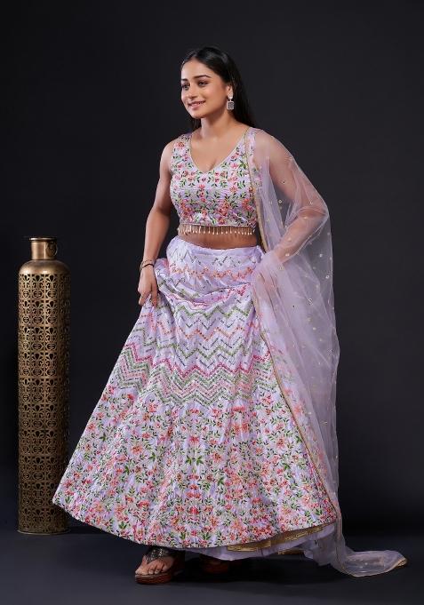 Lavender Embroidery Silk Lehenga Set