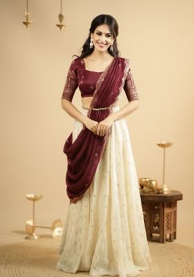 Maroon Embroidery Silk Lehenga Set