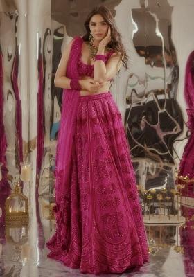 Pink Embroidery Silk Lehenga Set