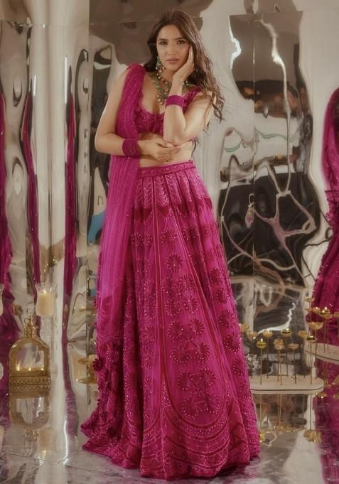 Pink Embroidery Silk Lehenga Set