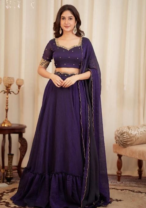Purple Embroidery Silk Lehenga Set