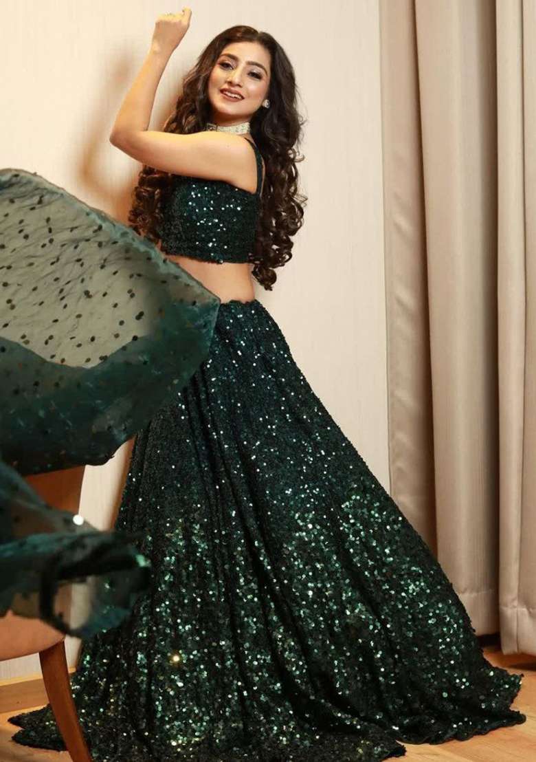 Green Embroidery Silk Blend Lehenga Set for Diwali and Festive Wear - Indya