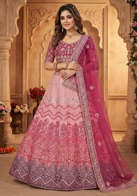 Pink Embroidery Georgette Lehenga Set