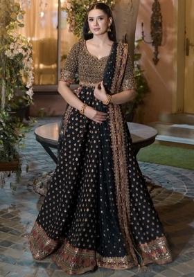 Black Embroidery Silk Lehenga Set