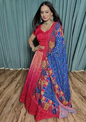Pink Embroidery Silk Lehenga Set