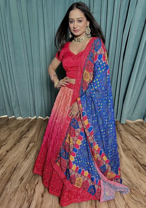 Pink Embroidery Silk Lehenga Set