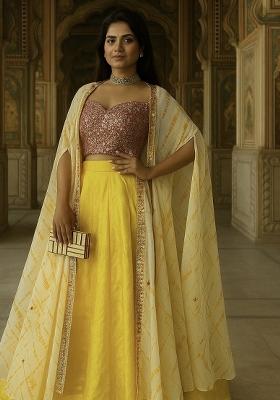 Yellow Embroidery Silk Lehenga Set