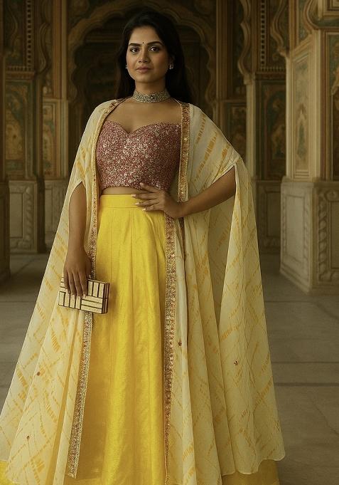 Yellow Embroidery Silk Lehenga Set