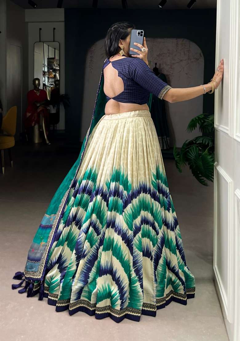 Navy Blue Embroidery Silk Blend Lehenga Set for Diwali and Festive Wear - Indya