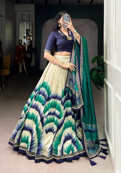 Navy Blue Embroidery Silk Lehenga Set