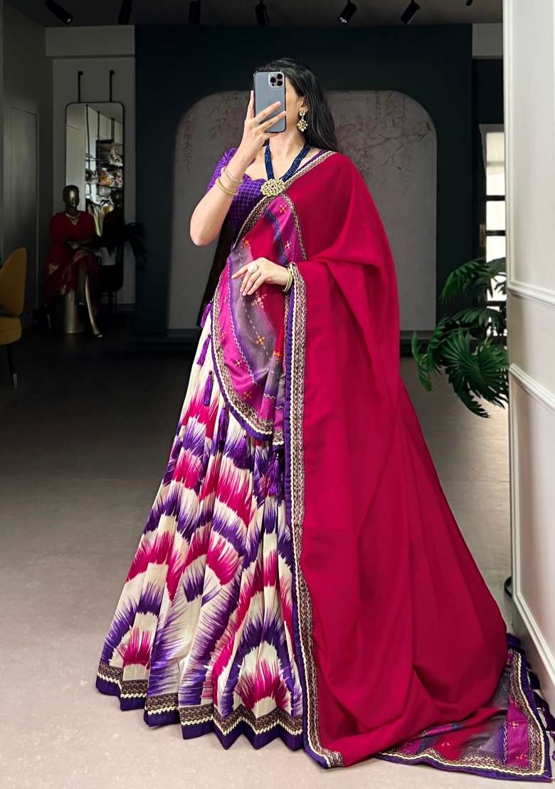 Purple Embroidery Silk Blend Lehenga Set for Diwali and Festive Wear - Indya