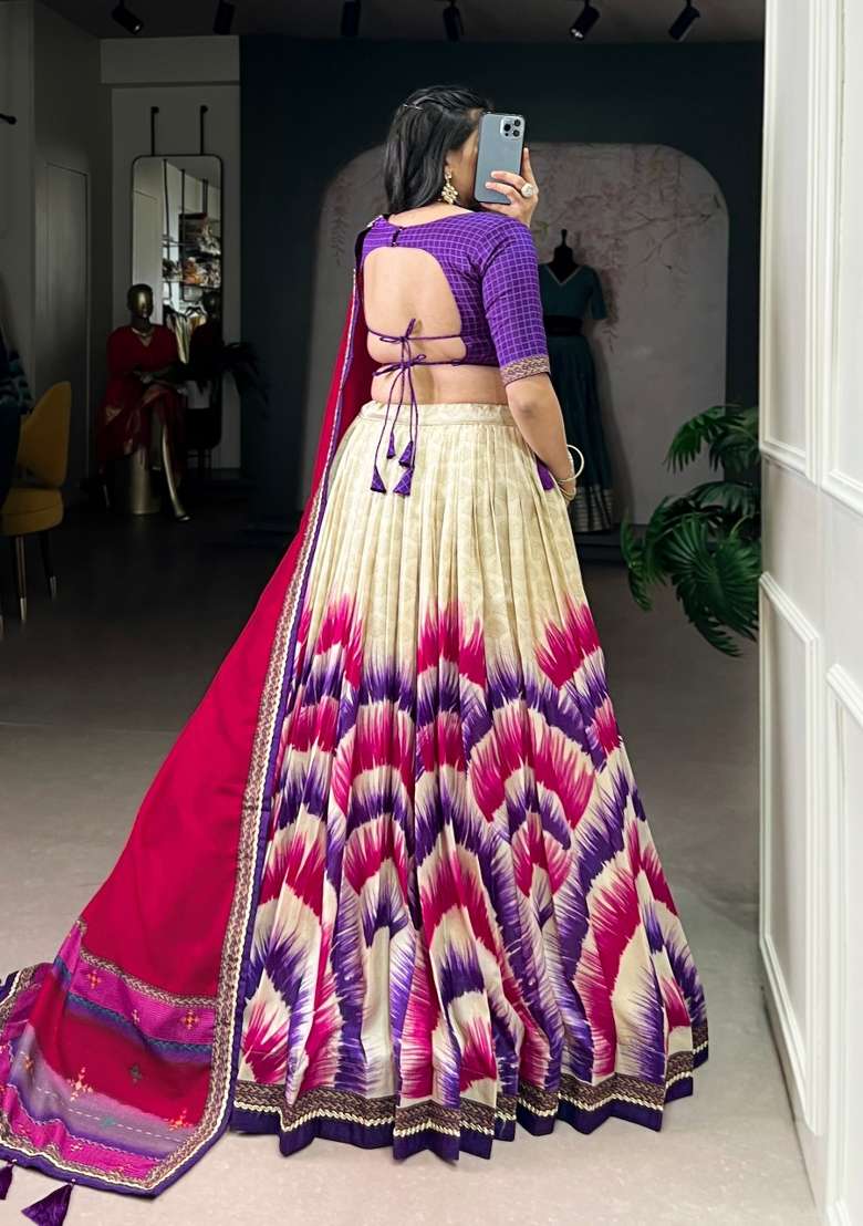 Purple Embroidery Silk Blend Lehenga Set for Diwali and Festive Wear - Indya