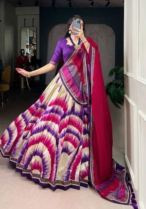 Purple Embroidery Silk Lehenga Set