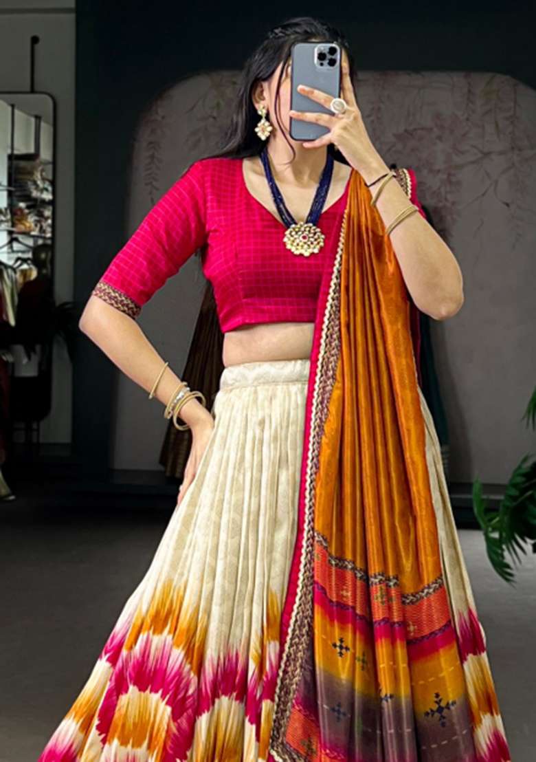 Red Embroidery Silk Blend Lehenga Set for Diwali and Festive Wear - Indya
