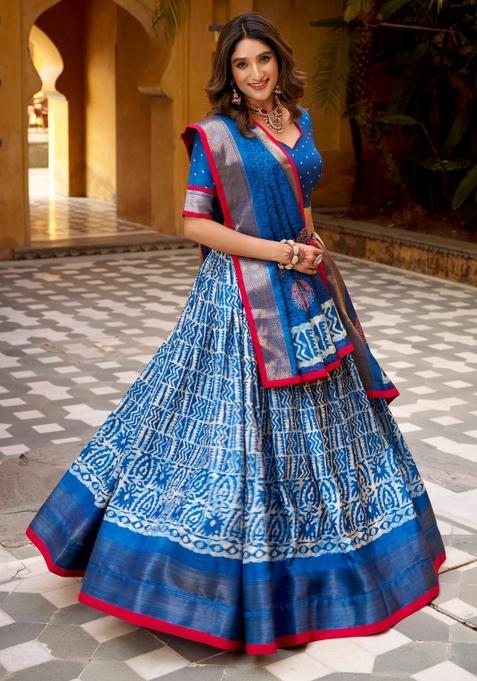 Blue Embroidery Silk Lehenga Set