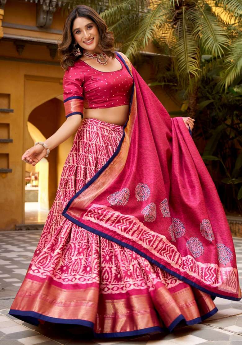Gajri Silk Blend Lehenga Set with Embroidery for Diwali | Wedding & Festive Wear - Indya