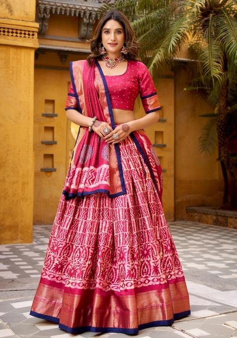 Gajri Embroidery Silk Lehenga Set