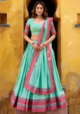 Sky Blue Embroidery Chanderi Lehenga Set