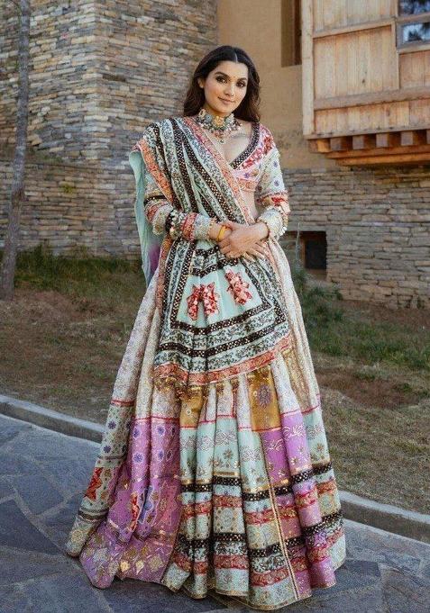 Multi Color Digital Print Silk Lehenga Set