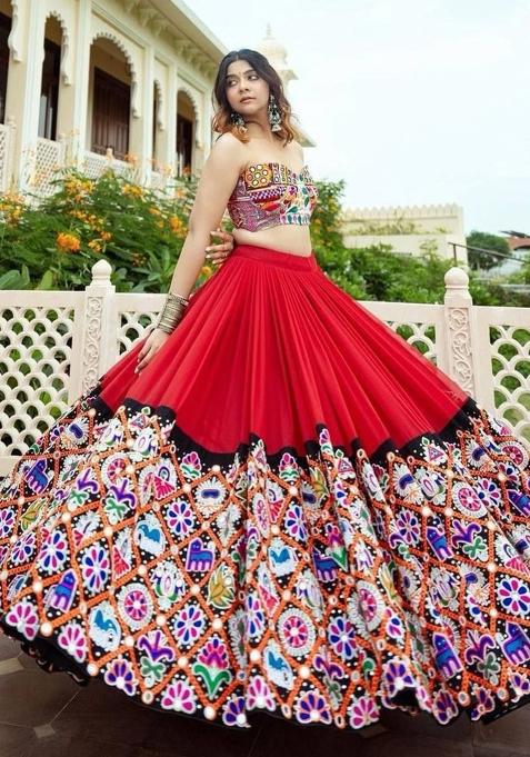 Multi Color Digital Print Silk Lehenga Set