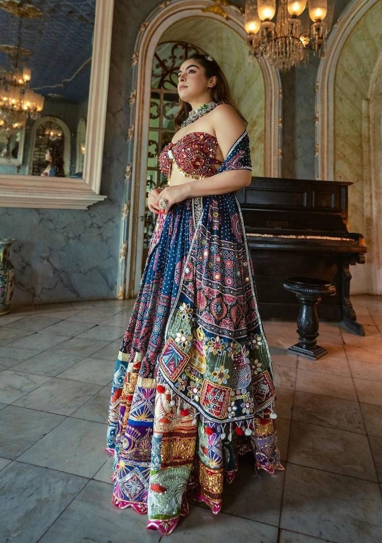 Multi Color Digital Print Silk Lehenga Set - Indya
