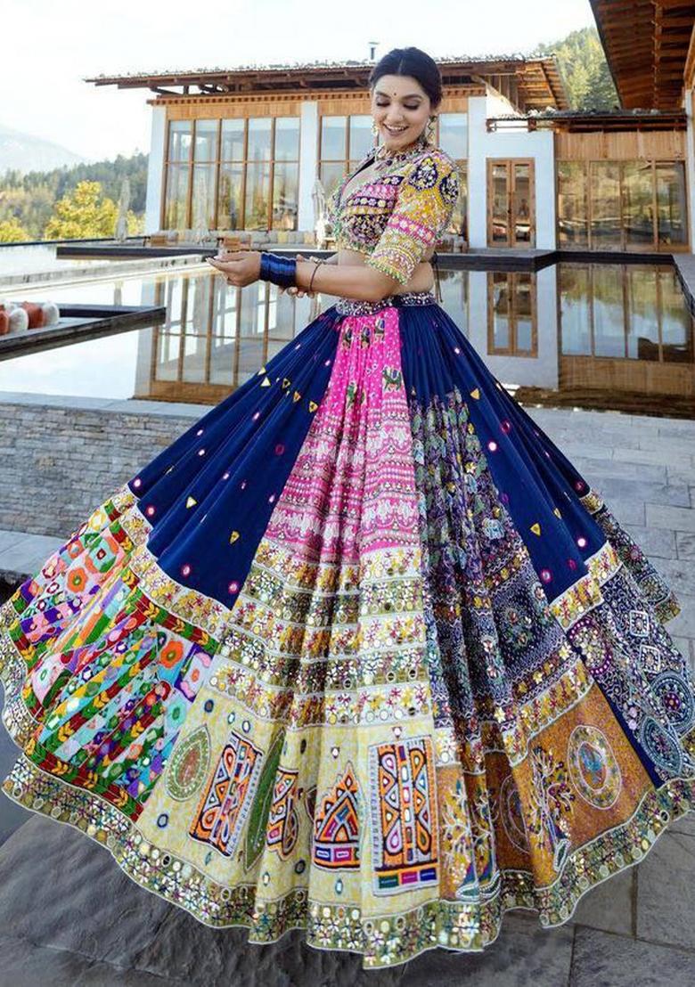 Multi Color Digital Print Silk Lehenga Set - Indya