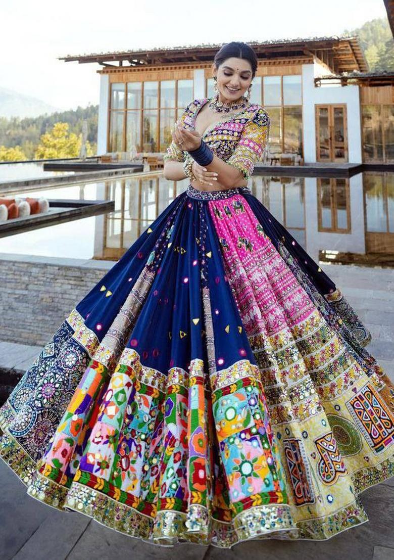 Multi Color Digital Print Silk Lehenga Set - Indya