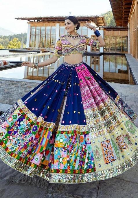 Multi Color Digital Print Silk Lehenga Set