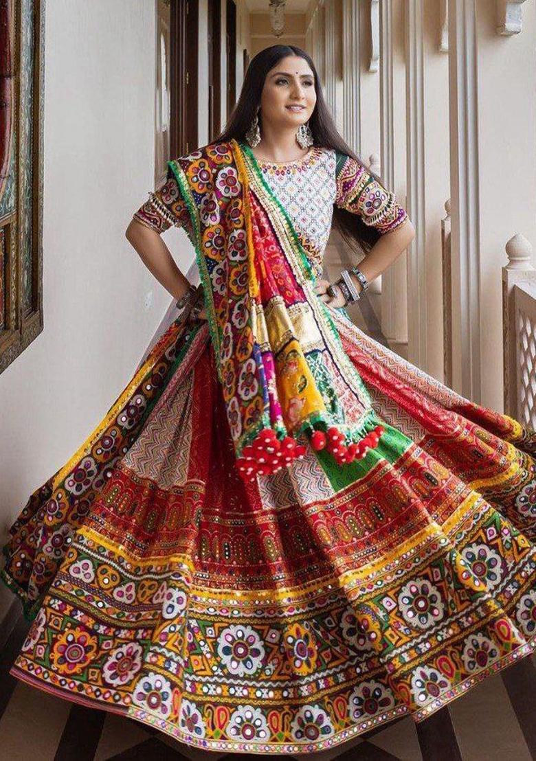 Multi Color Digital Print Silk Lehenga Set - Indya