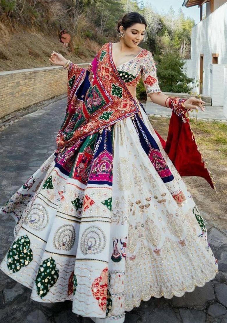 Multi Color Digital Print Silk Lehenga Set - Indya
